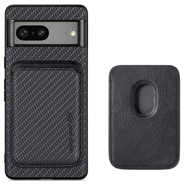 Husă Magnetică cu Slot de Card Google Pixel 7 - Fibră Carbon - Negru