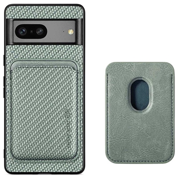 Husă Magnetică cu Slot de Card Google Pixel 7 - Fibră Carbon - Verde