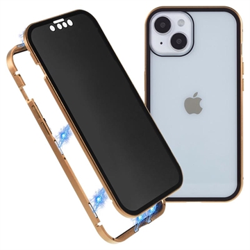 Husă Magnetică cu Sticlă Temperată iPhone 15 Plus - Confidențialitate - Auriu