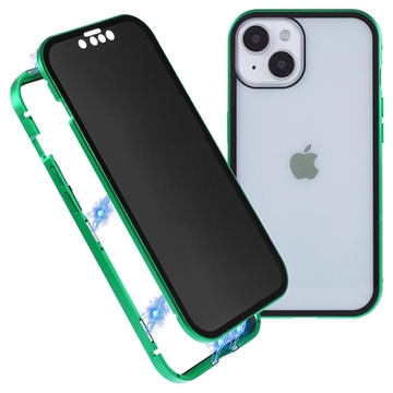 Husă Magnetică cu Sticlă Temperată iPhone 15 Plus - Confidențialitate - Verde