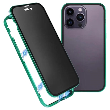 Husă Magnetică cu Sticlă Temperată iPhone 15 Pro Max - Confidențialitate - Verde