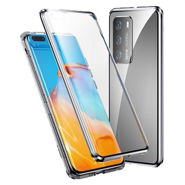 Husă Magnetică cu Geam Sticlă Temperată Huawei P40 Pro - Argintiu