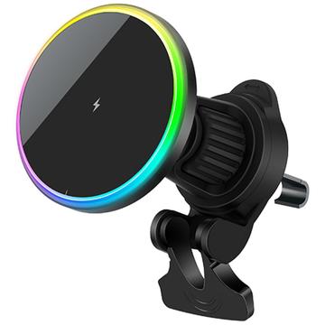 Încărcător magnetic fără fir / suport de aerisire pentru mașină cu RGB OJD-121