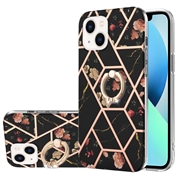 Husă TPU iPhone 15 - Marble Pattern IMD cu Suport pentru Inel