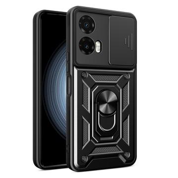 Husă Hibridă Motorola Moto G35 cu Inel Rotativ cu Ecran pentru Cameră - Negru