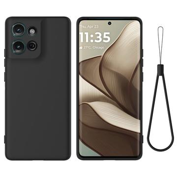 Husă din silicon lichid Motorola Moto G75 cu curea de mana