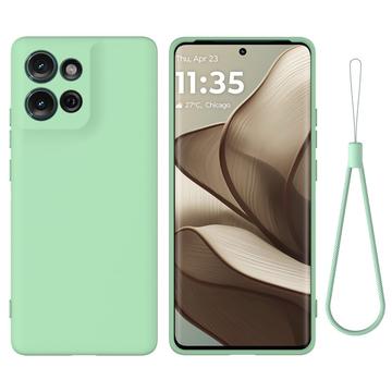 Husă din silicon lichid Motorola Moto G75 cu curea de mana - verde