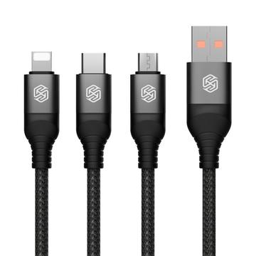 NILLKIN Swift Pro 3 în 1 Cablu de încărcare USB cu împletitură din nailon împletitură USB la Type-C / iP / Micro - negru