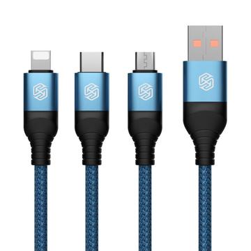 NILLKIN Swift Pro 3 în 1 Cablu de încărcare din nylon împletitură USB la Type-C / iP / Micro - albastru