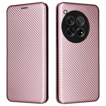 Husă Flip OnePlus 12 - Fibra de Carbon - Auriu Roze