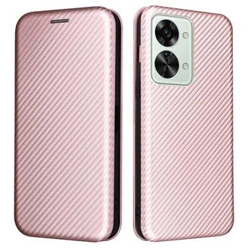 Husă Flip OnePlus Nord 2T - Fibra de Carbon - Auriu Roze