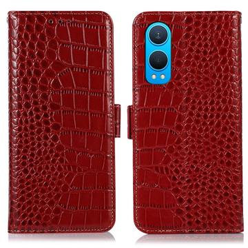 Husă Piele Portofel cu RFID OnePlus Nord CE4 Lite/Oppo K12x - Crocodile - Roșu