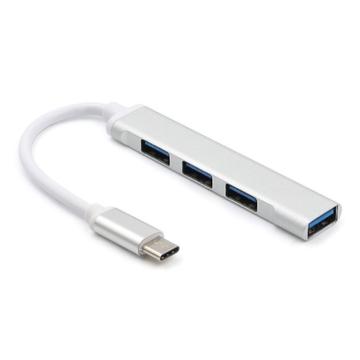 Hub USB-C Premium cu 4 porturi USB-A - aluminiu - argintiu