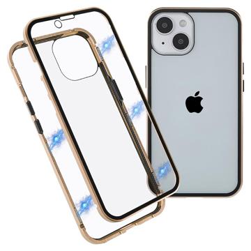 Husă Magnetică cu Geam Sticlă Temperată iPhone 14 Plus - Auriu