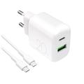 Încărcător cu două porturi Puro Prolite 20W cu cablu USB-C - alb