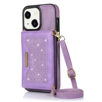 Husă cu Portofel iPhone 14 Plus - Rhinestone Decor - Violet