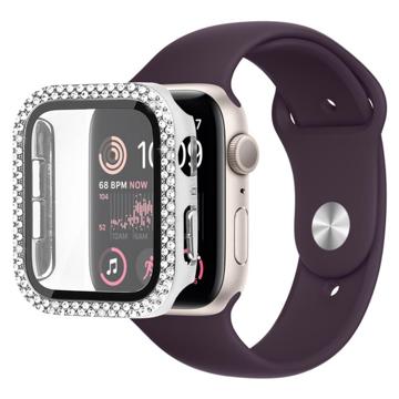 Husă cu Sticlă Temperată Rhinestone Decorative - Apple Watch SE (2022)/SE/6/5/4 - 44mm - Argintiu