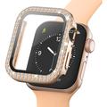 Husă cu Sticlă Temperată Rhinestone Decorative - Apple Watch SE (2022)/SE/6/5/4 - 44mm - Auriu Roze