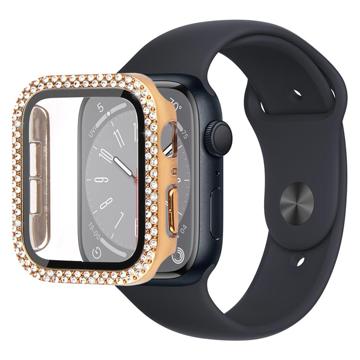 Husă cu Sticlă Temperată Rhinestone Decorative - Apple Watch Series 9/8/7 - 41mm - Auriu