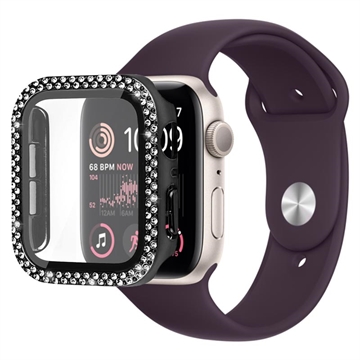 Husă cu Sticlă Temperată Rhinestone Decorative - Apple Watch SE (2022)/SE/6/5/4 - 40mm - Negru