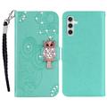 Samsung Galaxy A15 Bufniță Owl Rhinestone portofel caz - Cyan