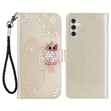 Samsung Galaxy A15 Owl Owl Rhinestone Wallet Case - Aur