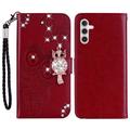 Samsung Galaxy A15 Owl Owl Rhinestone Wallet Case - Roșu