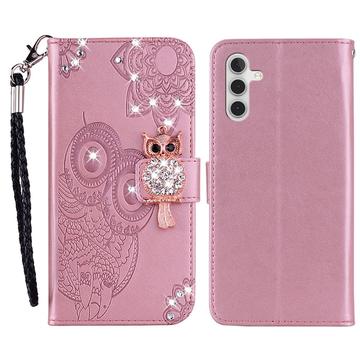 Samsung Galaxy A15 Owl Owl Rhinestone Wallet Case - Rose Gold