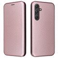 Husă Flip Samsung Galaxy A35 - Fibra de Carbon - Auriu Roze