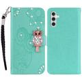 Samsung Galaxy A35 Bufniță Owl Rhinestone portofel caz - Cyan