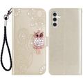 Samsung Galaxy A35 Owl Owl Rhinestone Wallet Case - Aur