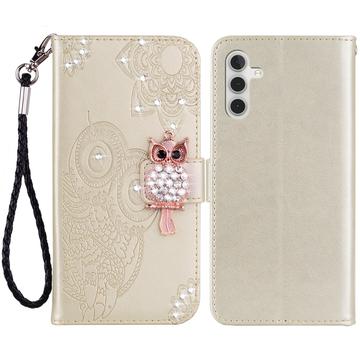 Samsung Galaxy A35 Owl Owl Rhinestone Wallet Case - Aur