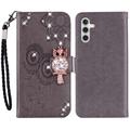 Samsung Galaxy A35 Owl Owl Rhinestone Wallet Case - Gri