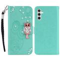 Samsung Galaxy A54 5G Bufniță Owl Rhinestone portofel caz - Cyan