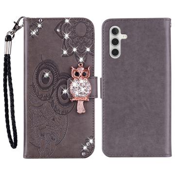 Samsung Galaxy A54 5G Owl Owl Rhinestone Wallet Case - Gri