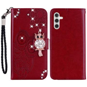 Samsung Galaxy A54 5G Owl Owl Rhinestone Wallet Case - Roșu