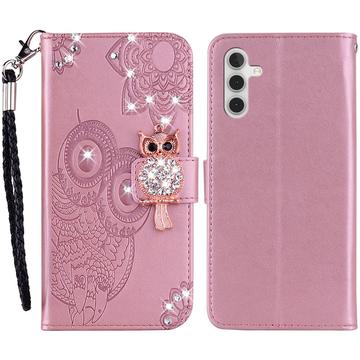 Samsung Galaxy A54 5G Owl Owl Rhinestone Wallet Case - Rose Gold