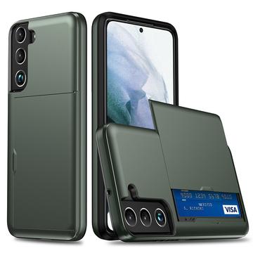 Husă Hibridă Samsung Galaxy S22 5G cu Slot Glisant pentru Card - Verde Army