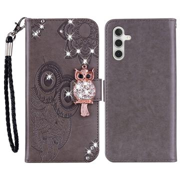 Samsung Galaxy S23 FE Owl Owl Rhinestone Wallet Case - Gri