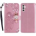 Samsung Galaxy S24+ Owl Owl Rhinestone Wallet Case - Rose Gold