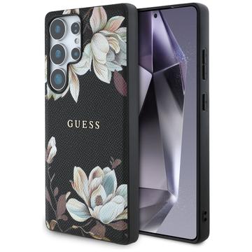 Husă Samsung Galaxy S25 Ultra Guess Grained Printed Flower Pattern - compatibil MagSafe - Negru