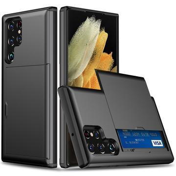 Husă Hibridă Samsung Galaxy S25 Ultra cu Slot Glisant pentru Card - Neagră