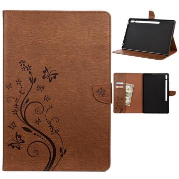 Samsung Galaxy Tab S7+/S8+ Butterfly Series Folio Husă - maro