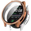 Husă cu Sticlă Temperată Rhinestone Decorative - Samsung Galaxy Watch7 - 40mm - Auriu Roze