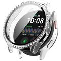 Husă cu Sticlă Temperată Rhinestone Decorative - Samsung Galaxy Watch7 - 40mm - Alb transparent