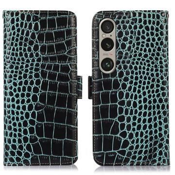 Husă Piele Portofel cu RFID Sony Xperia 1 VI - Crocodile - Verde