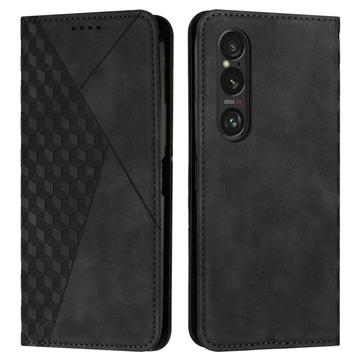 Husa portofel cu model romb Sony Xperia 1 VI cu închidere magnetică - negru