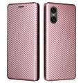 Husă Flip Sony Xperia 10 VI - Fibra de Carbon - Auriu Roze