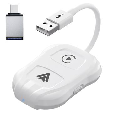 THT-020-9 Adaptor fără fir pentru auto Carplay Android Auto Dongle cu fir la adaptor fără fir - alb