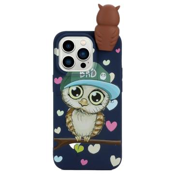 Husă TPU iPhone 14 Pro - Figuri 3D - Safir / Bufniţă